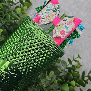 Bright Pink Green Floral Bow Straw Topper For Stanley Cup | Straw Bow Topper | Bow for Stanley | Tumbler Bow