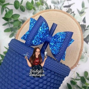 Blue Glitter & Blue Solid Straw Bow | Straw Bow Topper | Straw Topper Bow | Bows For Straws |  Bow | Starbucks Navy Blue Studded Tumbler