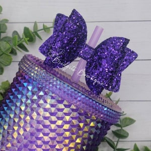 Chunky Purple Straw Bow | Straw Bow Topper | Straw Topper Bow | Bows For Straws | Starbucks Purple Oil Slick Studded Tumbler