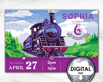 Editable Choo Choo Train Express Birthday Invitation Digital Q90RI