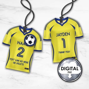 Personalized Soccer Football Cristiano Ronaldo CR7 Blue Yellow Favor Tags Birthday Party digital printable Futbol Team 4WLTZ6