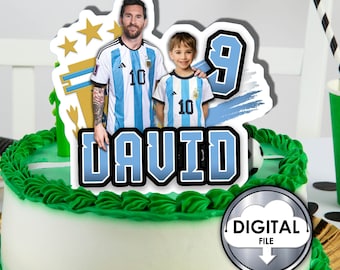 Personalized Soccer Football Argentina Messi Birthday Cake Decoration Topper photo name age Digital Printable Customizable 6Q2C8 Kids Party