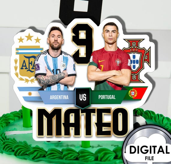 Personalized Soccer Birthday Cake Topper, Messi vs Ronaldo (Digital Printable)