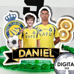 Personalized Soccer Football Cristiano Ronaldo Birthday Cake Decoration Topper with photo name age Digital Printable 1T30D Party CR7