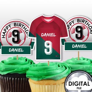 Printable Soccer Football Futbol Portugal Ronaldo Birthday Party Cupcake Toppers personalized Jersey Printable Tags Instant Download DIY CR7