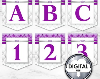 Princess Baby Shower Banner, Purple, Silver, and Gray (Digital Download)