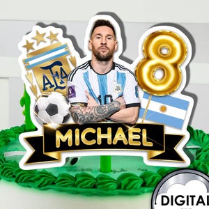 Decorazione per torta di compleanno personalizzata fai da te con il pallone da calcio Argentina Messi con nome età stampabile digitale personalizzabile 6Q2C8 Party