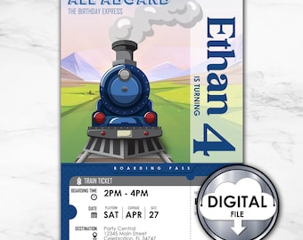 Editable Choo Choo Train Express Ticket Birthday Invitation Digital NTCT5
