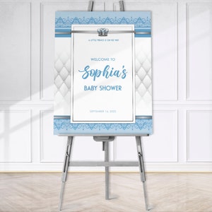 Bearbeitbares Ein kleiner Prinz Baby Shower druckbare Willkommensschild Baby Blau Grau Silber B8LV4N