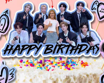Personalized Kpop Stray Kids Birthday Cake Decoration Topper with your photo Digital Printable Customizable A5WC5 Kids Party