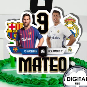 Decorazione per torta di compleanno personalizzata con nome, età, calcio, Futbol Messi Ronaldo Argentina Portogallo, stampabile digitale 4WLTZ6