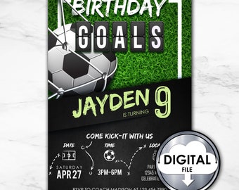 Editable Soccer Football Birthday Goals Invitation Digital Customizable Printable 4WLTZ6 Kids Party
