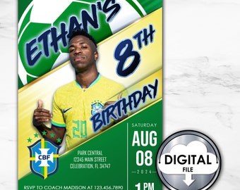 Brazil Soccer Birthday Invitation, Vinni Jr Theme (Digital Printable)