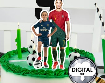 Gepersonaliseerde voetbal Portugal Cristiano Ronaldo verjaardagstaart decoratie topper met foto digitale afdrukbare 1T30D kinderfeest CR7