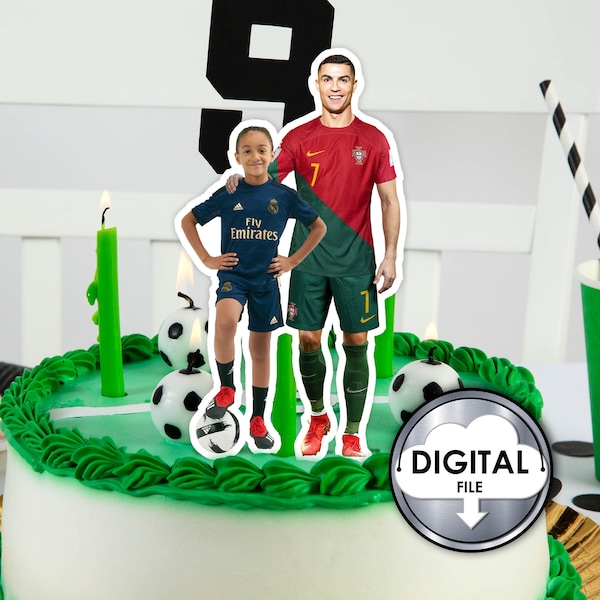 Décoration de gâteau d'anniversaire personnalisée Portugal Cristiano Ronaldo avec photo numérique imprimable 1T30D fête d'enfants CR7