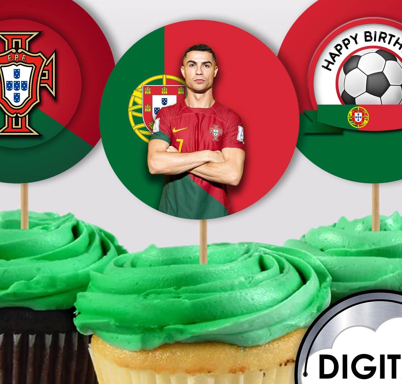 Printable Cupcake Toppers Soccer Football Portugal Ronaldo Birthday Party Favor Tags, Futbol Soccer Team, Instant Download DIY 4WLTZ6