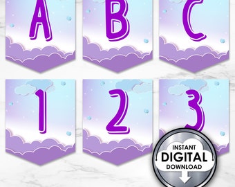 Best is yet to come Baby Shower Printable Alphabet Banner Letters A to Z, Numbers DIY Instant Download BTS purple hot air balloon IW5T4A