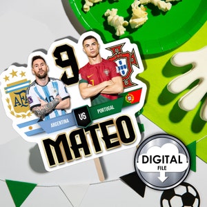 Personalized Soccer Birthday Cake Topper, Messi vs Ronaldo (Digital Printable) image 3