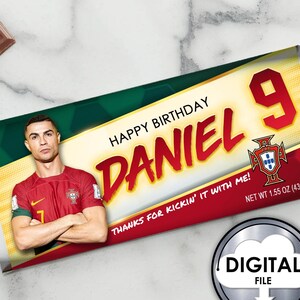 Pallone da calcio personalizzato Portogallo Ronaldo Compleanno Candy Bar Wrapper Bomboniera Nome Età Digitale Stampabile Personalizzabile 6Q2C8 Bambini