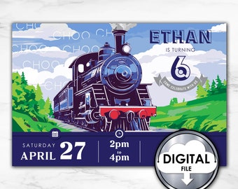 Editable Choo Choo Train Express Birthday Invitation Digital CN7OM