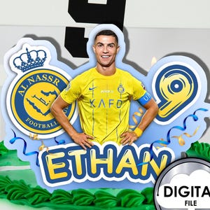 Decoração de bolo de aniversário personalizada, futebol, cristiano ronaldo, com nome e idade, impressão digital, 1t30d, festa infantil cr7