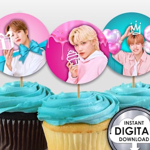 DIY Kpop Stray Kids Birthday Cupcake Cake Decoration Topper Instant Digital Download Printable Customizable A5WC5 Kids Party