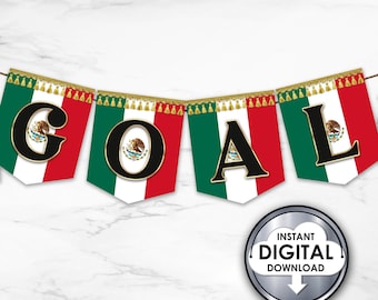 DIY Digital Printable Banner Mexico World Flag Soccer Football Futbol Birthday 4WLTZ6 Kids Party