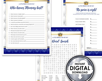 Little Prince Baby Shower Printable Games Royal Blue Gold 8.5x11 - Digital Instant Download ZM3ZTC