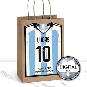 Sac modifiable de cadeau de fête d'anniversaire Messi Argentine Messi football football futbol, personnalisé, imprimable, équipe de football, téléchargement immédiat bricolage