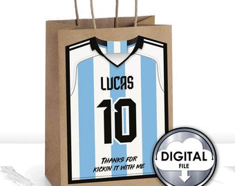 Editable Soccer Football Futbol Jersey Argentina Messi Birthday Party Favor Bag, personalized, Printable, Soccer Team, Instant Download DIY