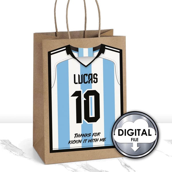 Editable Soccer Football Futbol Jersey Argentina Messi Birthday Party Favor Bag, personalized, Printable, Soccer Team, Instant Download DIY