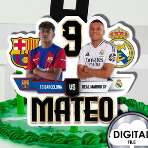 Decorazione per torta di compleanno personalizzata con nome, età, calcio, calcio, Lamine Yamal Mbappe, stampabile digitale 4WLTZ6