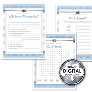 Kleiner Prinz Baby Shower druckbare Spiele Baby Blue Silver 8,5x11 - Digitaler Sofort Download B8LV4N