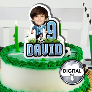 Personalizzato Calcio Calcio Argentina Messi Compleanno Cartoon Torta Decorazione Topper foto nome età Stampabile digitale personalizzabile 6Q2C8