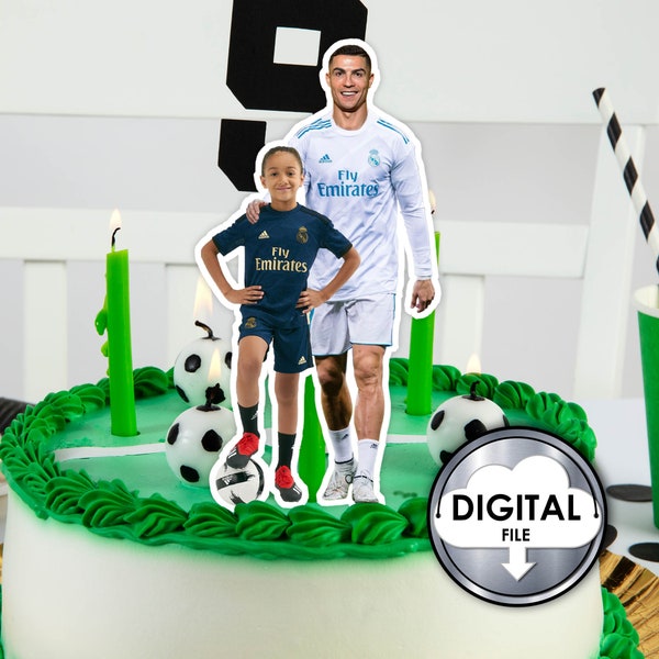 Personalized Soccer Football Real Madrid Cristiano Ronaldo Birthday Cake Decoration Topper with Photo Digital Printable 1T30D Kids Party CR7