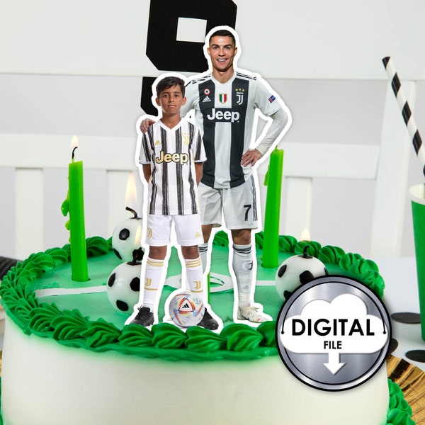 Personalized Soccer Football Juventus Cristiano Ronaldo Birthday Cake Decoration Topper with Photo Digital Printable 1T30D Kids Party CR7