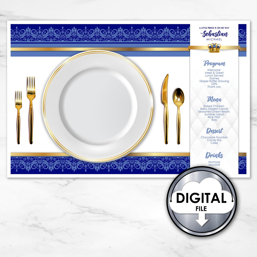 Editable Printable A Little Prince Baby Shower Digital Placemat Menu ...