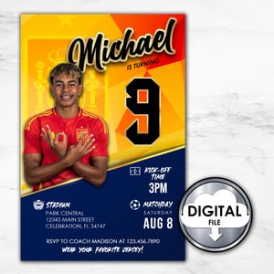 Personalisierte Fußball Spanien Fußball-Geburtstags-Party Einladung einladen Digital Printable 1T30D Kinder Futbol Party P84LY