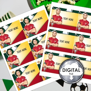 Etichette personalizzate da calcio per calcio Portogallo Cristiano Ronaldo Etichette bomboniere Festa di compleanno Coppa del mondo stampabili digitali Squadra di calcio 4WLTZ6