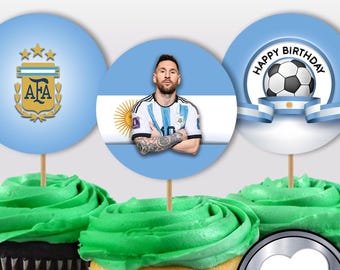 Printable Cupcake Toppers Soccer Football Argentina Messi Birthday Party Favor Tags, Futbol Soccer Team, Instant Download DIY