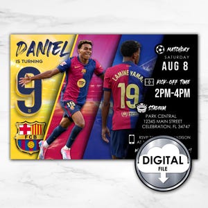 Invito personalizzato per festa di compleanno a tema calcio Futbol Football Lamine Yamal Invito digitale stampabile per festa per bambini P84LY