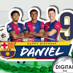 Decorazione per torta di compleanno personalizzata con pallone da calcio Lamine Yamal Raphinha Lewandowski nome età stampabile digitale festa per bambini P84LY