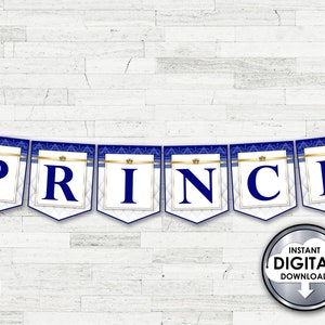 Ein kleiner Prinz Baby Shower druckbare Alphabet Banner Set, Buchstaben A bis Z, Zahlen DIY Royal Blau Gold - Digital Sofort Download