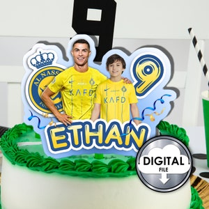Topper personalizzato per decorazione torta di compleanno Cristiano Ronaldo, calcio, nome foto, età, stampabile digitale 1T30D, festa per bambini CR7
