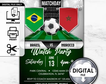 Soccer Futbol Football Invitation Invite Birthday Watch Party Digital Printable 4WLTZ6 Kids Party