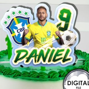 Personalizzato Calcio Calcio Brasile Brasile Neymar Decorazione torta di compleanno Topper con nome ed età Stampabile digitale TXRK4 Festa per bambini CR7