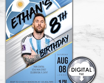 Personlig inbjudan till Argentinas fotbollsfödelsedag (digitalt utskrivbar)