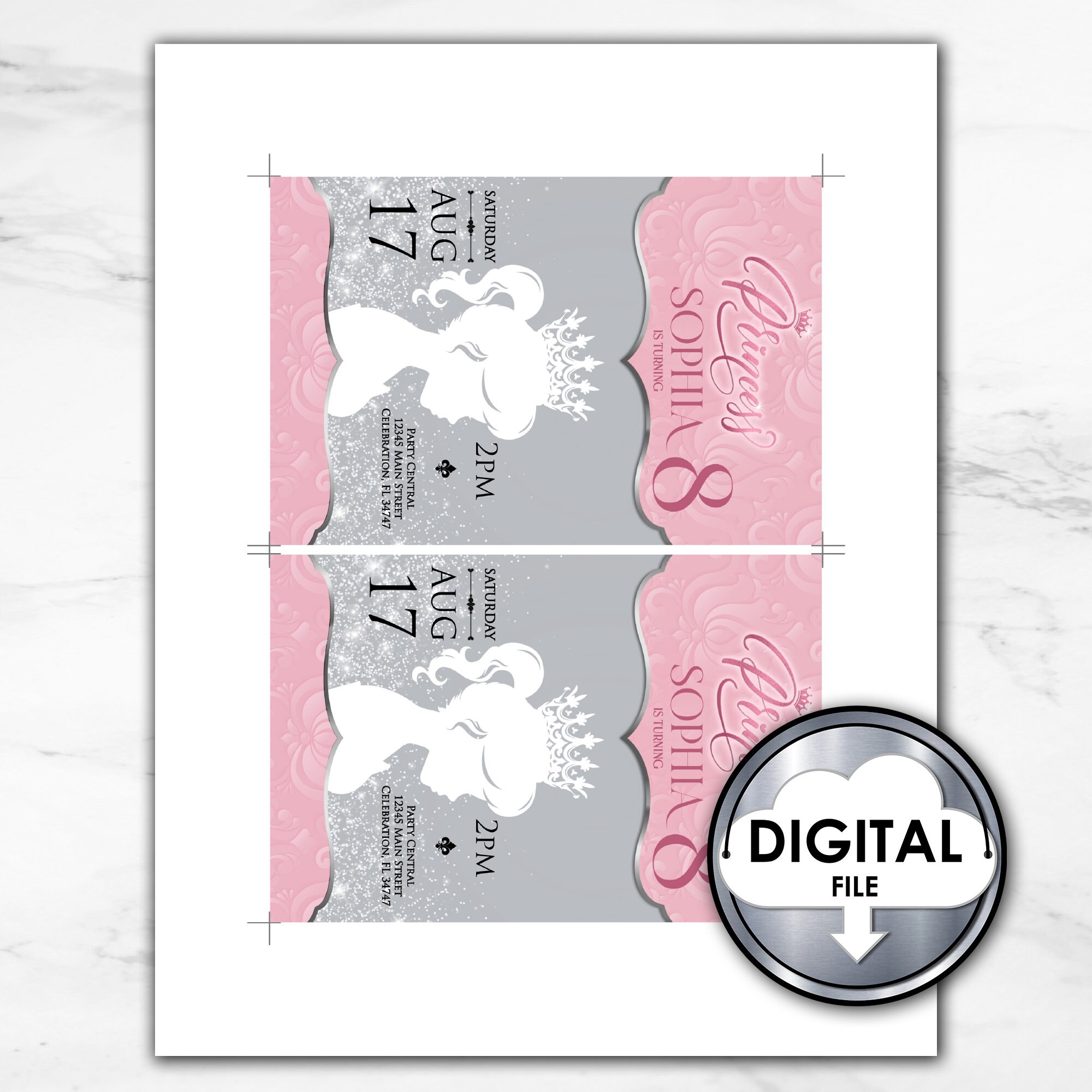 Editable Princess Birthday Digital Printable Invitation Pink - Etsy