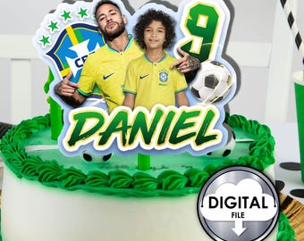 Personalized Brazil Soccer Birthday Cake Topper with Photo (Digital Printable)