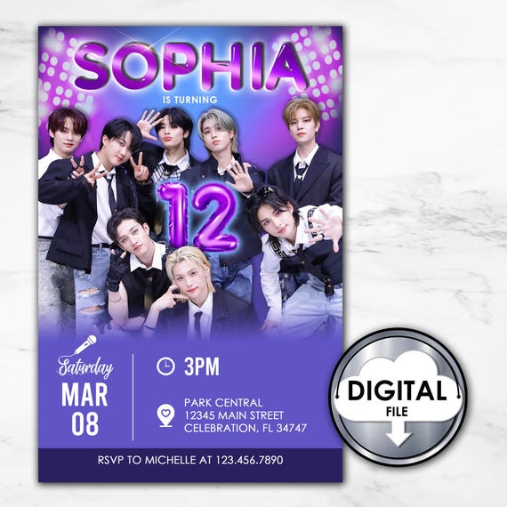 Kpop Stray Kids Skz Birthday Invitation Invite Personalized